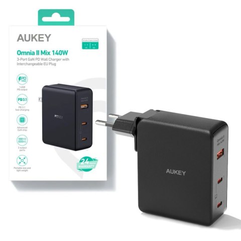 Wall Charger Aukey PA-B7O Black 140 W