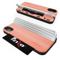 Zizo Retro Series - Wallet Back with Magnetic Closure and Built-In Kickstand for iPhone Xs / X (Peach/Silver)