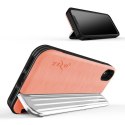 Zizo Retro Series - Wallet Back with Magnetic Closure and Built-In Kickstand for iPhone Xs / X (Peach/Silver)