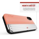 Zizo Retro Series - Wallet Back with Magnetic Closure and Built-In Kickstand for iPhone Xs / X (Peach/Silver)