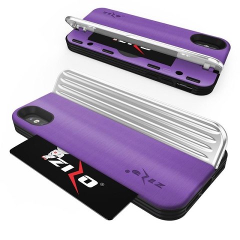 Zizo Retro Series - Wallet Back with Magnetic Closure and Built-In Kickstand for iPhone Xs /X (Purple/Silver)