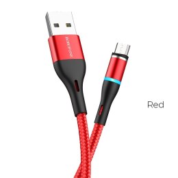 Borofone - USB-A to microUSB magnetic cable with LED, 1.2 m (Red)