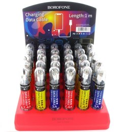 Borofone - a set of cables packed in tubes, on a countertop stand
