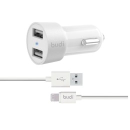 Budi - 2 USB car charger with LED indicator+lightning cable