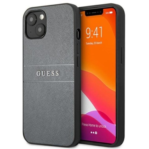 Guess Saffiano Metal Logo Stripes - Case for iPhone 13 mini (Grey)