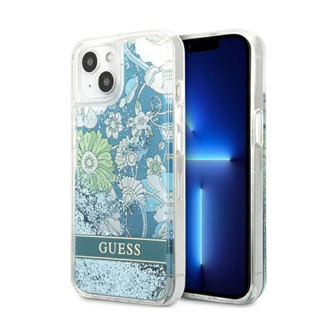 Guess Liquid Glitter Flower - Cover for iPhone 13 (Blue/Green)