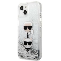 Karl Lagerfeld Liquid Glitter Karl & Choupette Head - Case for iPhone 13 mini (Silver)