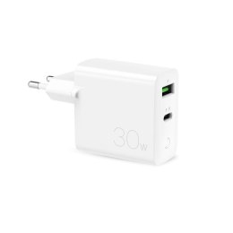 PURO Mini Fast Travel Charger - Fast USB-A + USB-C Power Delivery 30W (white)