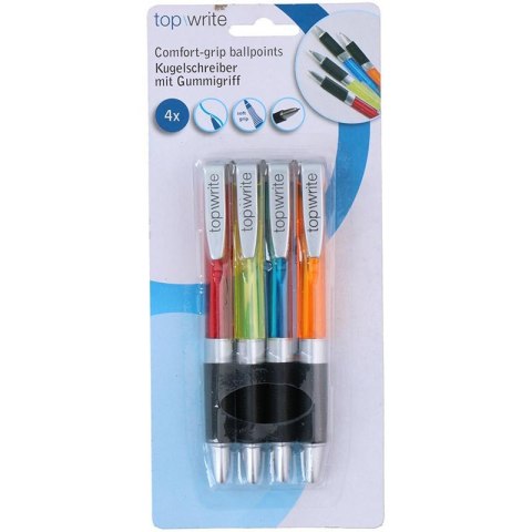 Topwrite - Ballpoint pen set with rubber grip blue 4 pcs.