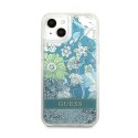 Guess Liquid Glitter Flower - Cover for iPhone 13 mini (Blue/Green)