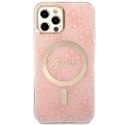 Guess Bundle Pack MagSafe 4G - Set of case for iPhone 12 / iPhone 12 Pro + MagSafe charger (Pink/Gold)