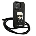 Karl Lagerfeld Leather Monogram Patch and Cord Iconik- Cover for iPhone 13 Pro