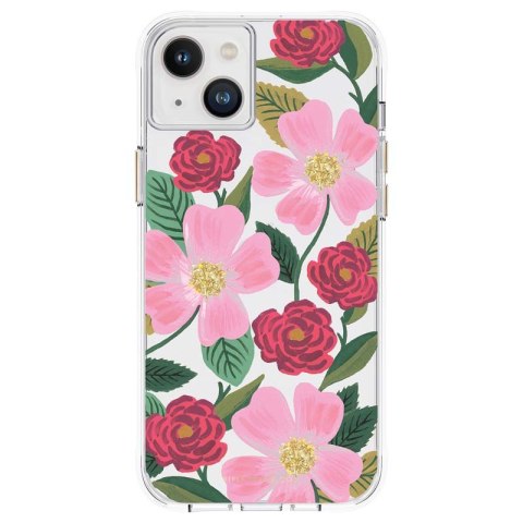 Rifle Paper Clear - Case decorated in gold for iPhone 14 Plus (Rose Garden)