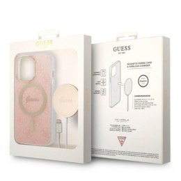 Guess Bundle Pack MagSafe 4G - Set of case for iPhone 13 Pro + MagSafe charger (Pink/Gold)