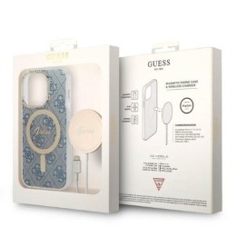 Guess Bundle Pack MagSafe 4G - Set of case for iPhone 14 Pro Max + MagSafe charger (Blue/Gold)