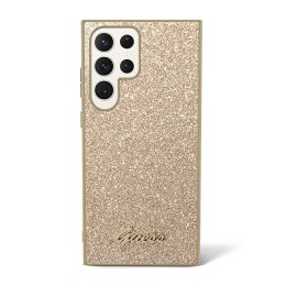 Guess Glitter Flakes Metal Logo Case - Case for Samsung Galaxy S23 Ultra (Gold)