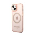 Guess Gold Outline Translucent MagSafe - Case for iPhone 14 Plus (Pink)