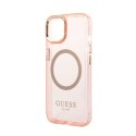 Guess Gold Outline Translucent MagSafe - Case for iPhone 14 Plus (Pink)