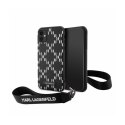 Karl Lagerfeld Monogram Losange Saffiano - Case with lanyard for iPhone 11 (Black)