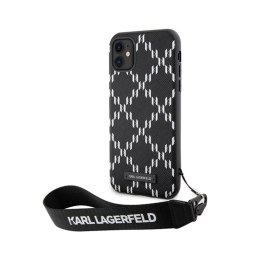 Karl Lagerfeld Monogram Losange Saffiano - Case with lanyard for iPhone 11 (Black)