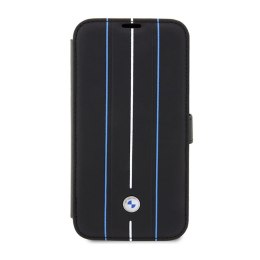 BMW Booktype Leather Stamp Blue Lines - Case for iPhone 14 Pro Max (Black)