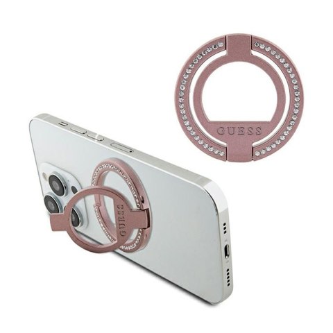 Guess MagSafe Ring Stand Rhinestone - Magnetic finger holder for phone with stand function (Pink)