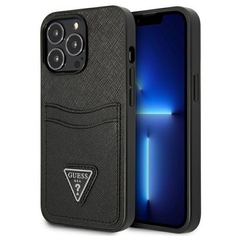 Guess Saffiano Double Card Triangle - Cover for iPhone 13 Pro (Black)