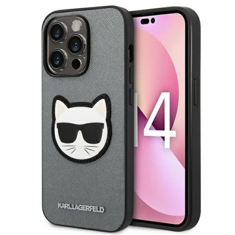 Karl Lagerfeld Saffiano Choupette Head Patch Case - Case for iPhone 14 Pro (Silver)