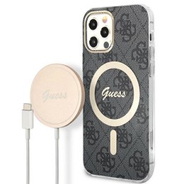 Guess Bundle Pack MagSafe 4G - Set of case for iPhone 12 / iPhone 12 Pro + MagSafe charger (Black/Gold)
