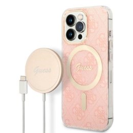Guess Bundle Pack MagSafe 4G - Set of case for iPhone 13 Pro Max + MagSafe charger (Pink/Gold)