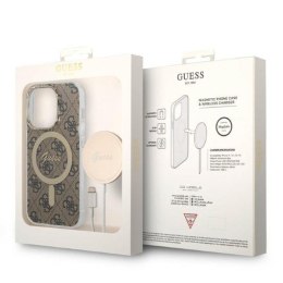 Guess Bundle Pack MagSafe 4G - Set of case for iPhone 14 Pro + MagSafe charger (Brown/Gold)