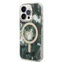 Guess Bundle Pack MagSafe IML Jungle - Set of case for iPhone 14 Pro Max + MagSafe charger (Khaki/Gold)