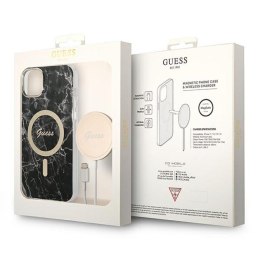 Guess Bundle Pack MagSafe IML Marble - Set of case for iPhone 14 Plus + MagSafe charger (Black/Gold)