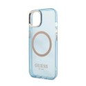 Guess Gold Outline Translucent MagSafe - Case for iPhone 13 (Blue)