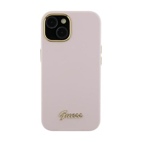 Guess Silicone Script Metal Logo & Frame - iPhone 15 Pro Case (Pink)