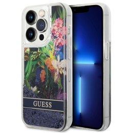 Guess Liquid Glitter Flower - Case for iPhone 14 Pro Max (Blue)