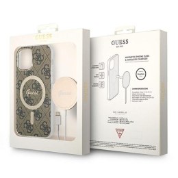 Guess Bundle Pack MagSafe 4G - Set of case for iPhone 12 / iPhone 12 Pro + MagSafe charger (Brown/Gold)