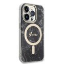 Guess Bundle Pack MagSafe IML Marble - Set of case for iPhone 14 Pro + MagSafe charger (Black/Gold)