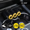 Dunlop - USB-A + USB-C 20W PD car charger / 3x 12/24V cigarette lighter socket splitter (black)