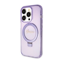 Guess Ring Stand Script Glitter MagSafe - iPhone 15 Pro Max Case (purple)