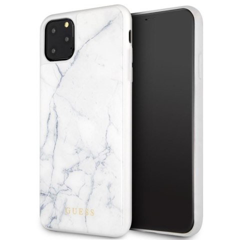 Guess Marble Tempered Glass Hardcase - Case for iPhone 11 Pro Max (White)