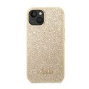 Guess Glitter Flakes Metal Logo Case - Case for iPhone 14 (Gold)