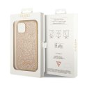 Guess Glitter Flakes Metal Logo Case - Case for iPhone 14 (Gold)