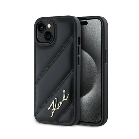 Karl Lagerfeld Diagonal Quilted Script - Case for iPhone 15 Plus / 14 Plus (Black)