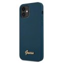 Etui Guess Metal Logo Script na iPhone 12 mini - niebieskie