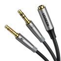 Ugreen kabel rozdzielacz AUX 3,5 mm mini jack (żeński) - 2x 3,5 mm mini jack (męski - mikrofon i słuchawki) srebrny (AV193 50255