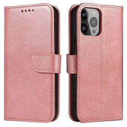 Magnet Case elegancki futerał etui pokrowiec z klapką i funkcją podstawki iPhone 13 Pro Max różowy