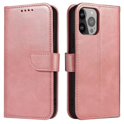 Magnet Case elegancki futerał etui pokrowiec z klapką i funkcją podstawki iPhone 13 Pro Max różowy