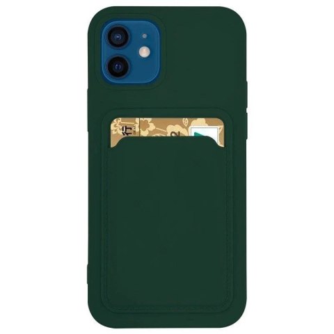 Card Case silikonowe etui portfel z kieszonką na kartę dokumenty do Samsung Galaxy A72 4G ciemnozielony