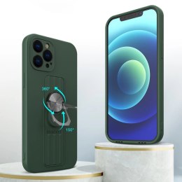 Ring Case silikonowe etui z uchwytem na palec i podstawką do Samsung Galaxy A22 4G ciemnozielony